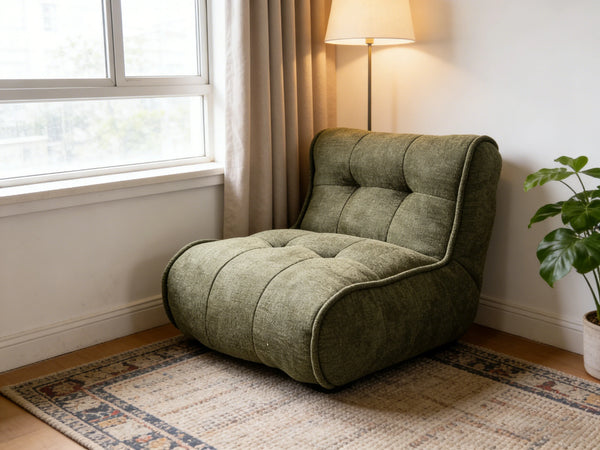 Shredded Sponge Filled Lazy Sofa - Plush Upholstered Floor Chair with Tufted Backrest for Living Room Bedroom