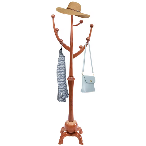 Tree Shaped Freestanding Coat Rack with 8 Hooks Rubberwood Stand for Entryway Living Room Hallway Office Bedroom Apartment