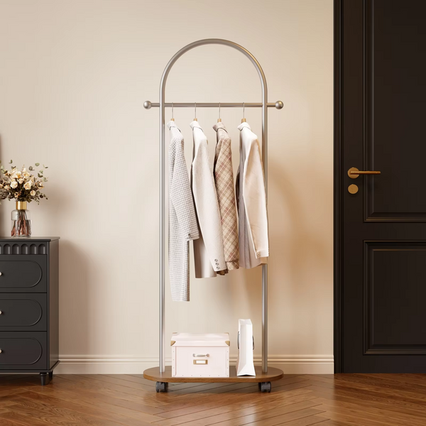 Household Floor-Standing Clothes Rack for Bedroom, Movable Vintage Wooden Coat Rack, New Storage Clothes Rack