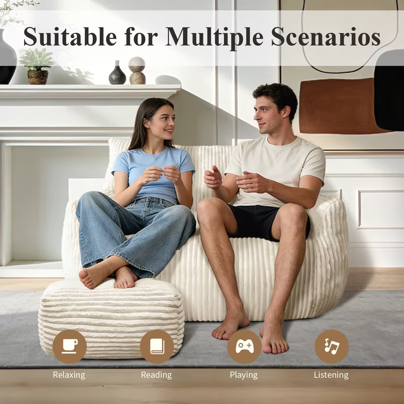 Giant Bean Bag Chair for Adults with Armrests ，Large Stuffed Animal Storage Bean Bag ，Washable Oversized Comfy  Beanbag  Chair，  Cozy Fluffy Single Cloud Mini Couch，Lounge Lazy Floor Sofa Accent Chair for Living Room