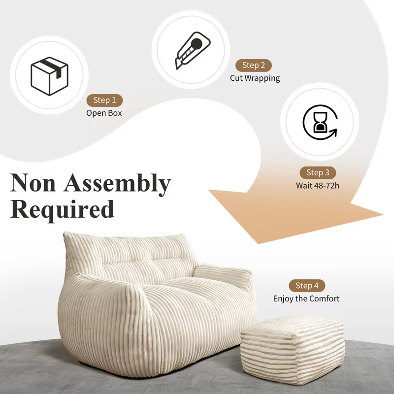 Giant Bean Bag Chair for Adults with Armrests ，Large Stuffed Animal Storage Bean Bag ，Washable Oversized Comfy  Beanbag  Chair，  Cozy Fluffy Single Cloud Mini Couch，Lounge Lazy Floor Sofa Accent Chair for Living Room
