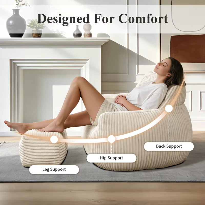 Giant Bean Bag Chair for Adults with Armrests ，Large Stuffed Animal Storage Bean Bag ，Washable Oversized Comfy  Beanbag  Chair，  Cozy Fluffy Single Cloud Mini Couch，Lounge Lazy Floor Sofa Accent Chair for Living Room