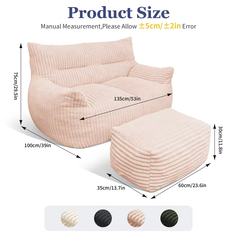 Giant Bean Bag Chair for Adults with Armrests ，Large Stuffed Animal Storage Bean Bag ，Washable Oversized Comfy  Beanbag  Chair，  Cozy Fluffy Single Cloud Mini Couch，Lounge Lazy Floor Sofa Accent Chair for Living Room