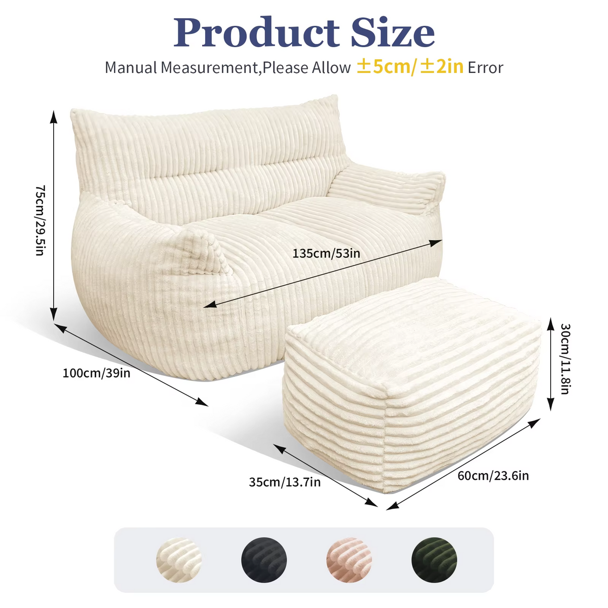 Giant Bean Bag Chair for Adults with Armrests ，Large Stuffed Animal Storage Bean Bag ，Washable Oversized Comfy  Beanbag  Chair，  Cozy Fluffy Single Cloud Mini Couch，Lounge Lazy Floor Sofa Accent Chair for Living Room