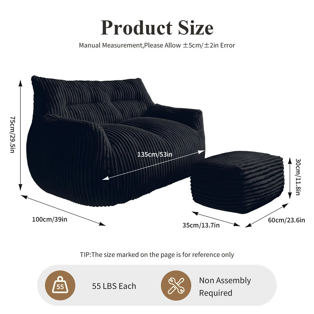 Giant Bean Bag Chair for Adults with Armrests ，Large Stuffed Animal Storage Bean Bag ，Washable Oversized Comfy  Beanbag  Chair，  Cozy Fluffy Single Cloud Mini Couch，Lounge Lazy Floor Sofa Accent Chair for Living Room