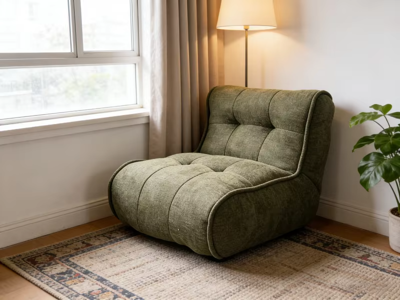 Shredded Sponge Filled Lazy Sofa - Plush Upholstered Floor Chair with Tufted Backrest for Living Room Bedroom