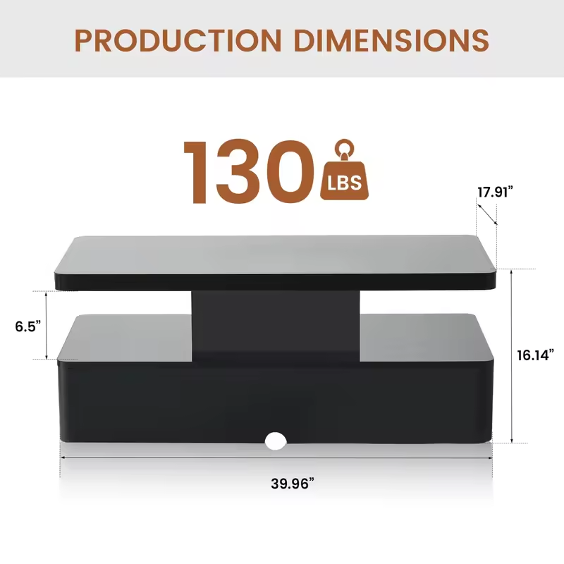 40" Modern Living Room Tables, LED Coffee Table with LED Lights, 2 Tier Rectangular Center Table with Large, Customized