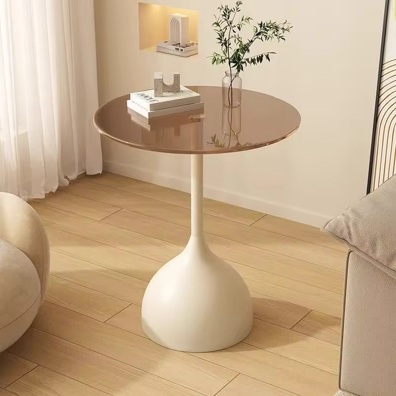 Glass edge sofa small coffee table balcony casual tea table light luxury high-end small round table shelf bedside cabinet