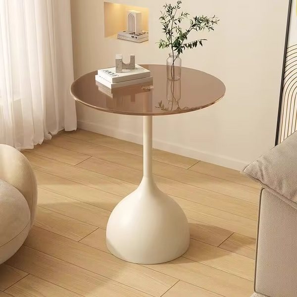 Glass edge sofa small coffee table balcony casual tea table light luxury high-end small round table shelf bedside cabinet