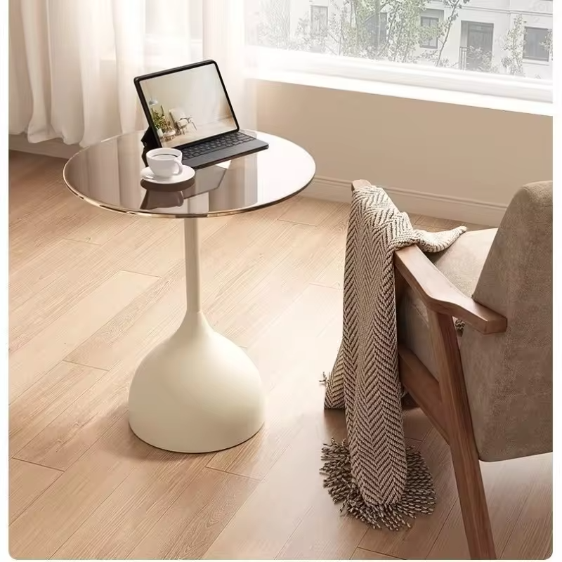 Glass edge sofa small coffee table balcony casual tea table light luxury high-end small round table shelf bedside cabinet