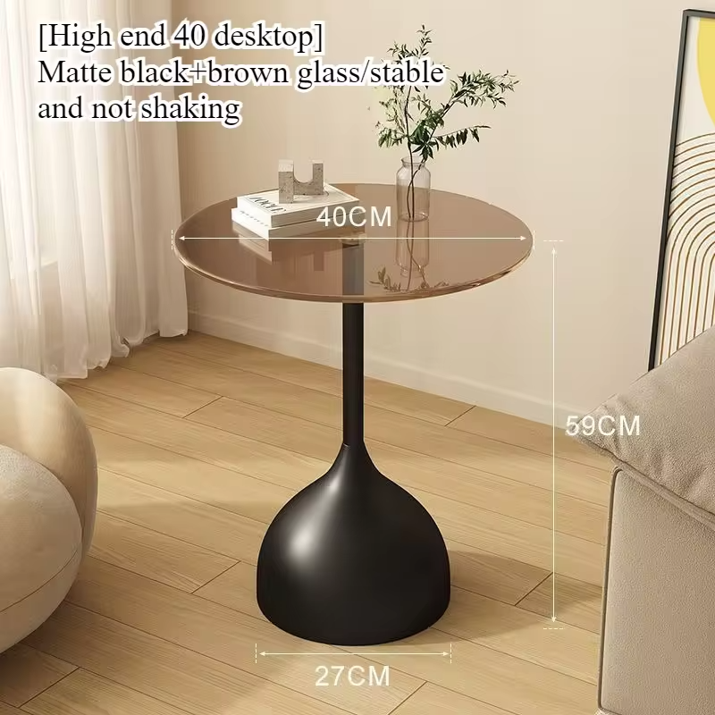 Glass edge sofa small coffee table balcony casual tea table light luxury high-end small round table shelf bedside cabinet