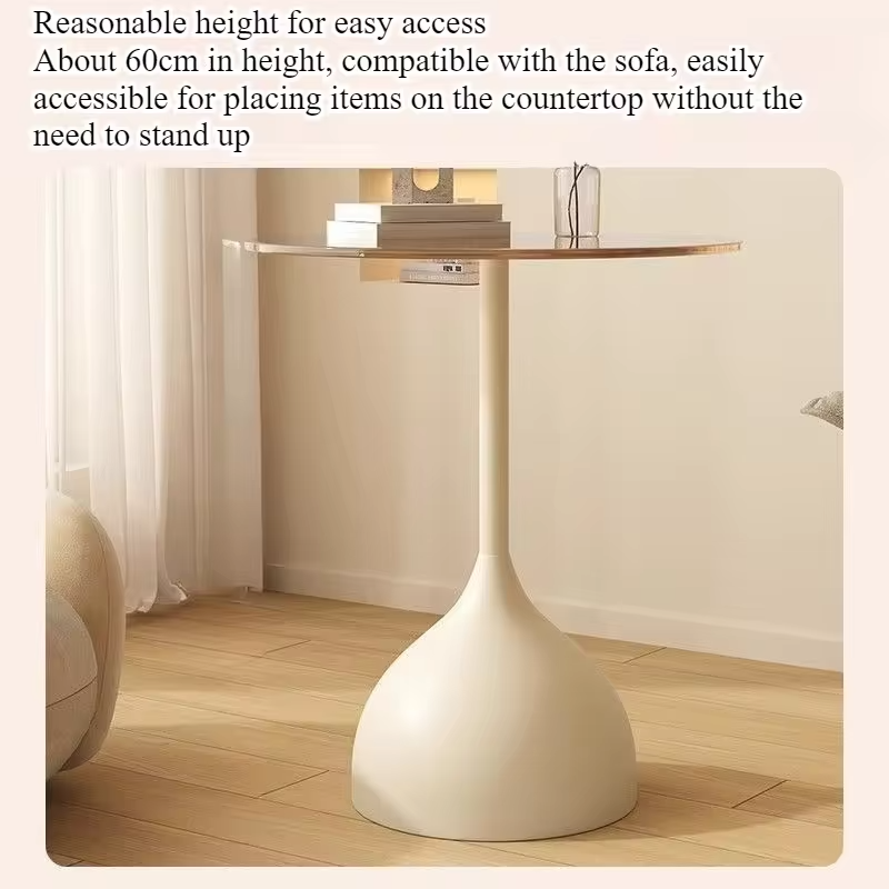 Glass edge sofa small coffee table balcony casual tea table light luxury high-end small round table shelf bedside cabinet