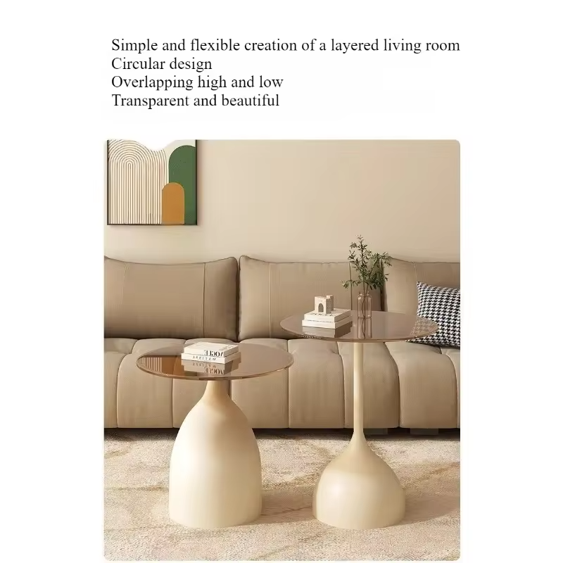 Glass edge sofa small coffee table balcony casual tea table light luxury high-end small round table shelf bedside cabinet