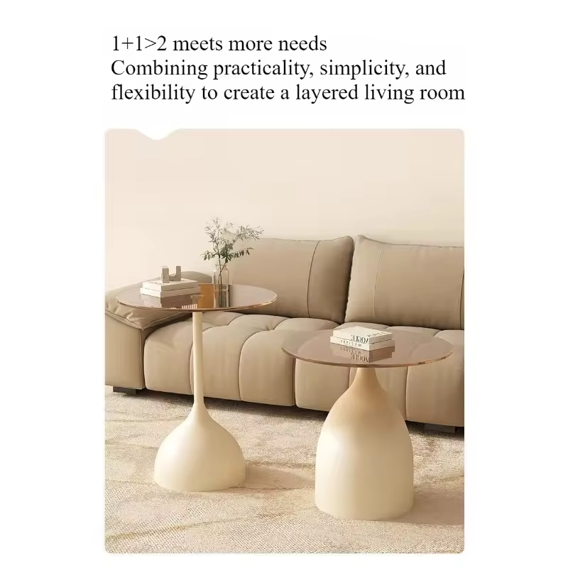 Glass edge sofa small coffee table balcony casual tea table light luxury high-end small round table shelf bedside cabinet