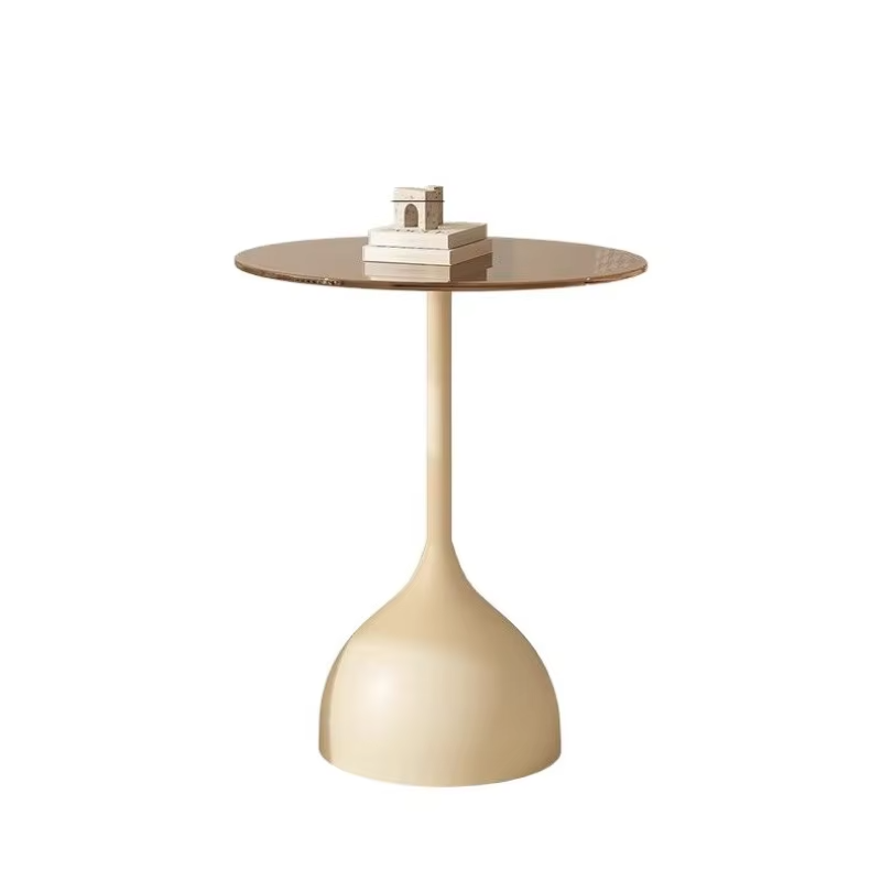 Glass edge sofa small coffee table balcony casual tea table light luxury high-end small round table shelf bedside cabinet