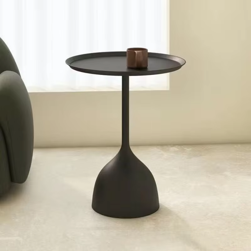 Glass edge sofa small coffee table balcony casual tea table light luxury high-end small round table shelf bedside cabinet