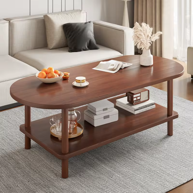 Coffee Table for Living Room Oval Small Space Furniture for Apartment Modern Simple Low Double-Layer Storage Table Easy Clean