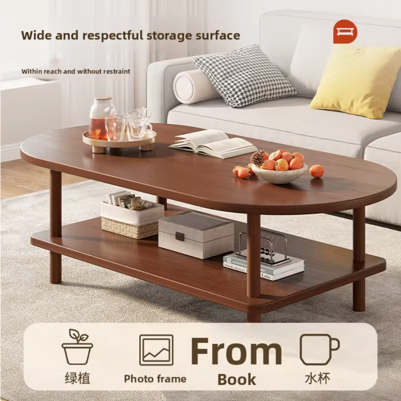 Coffee Table for Living Room Oval Small Space Furniture for Apartment Modern Simple Low Double-Layer Storage Table Easy Clean