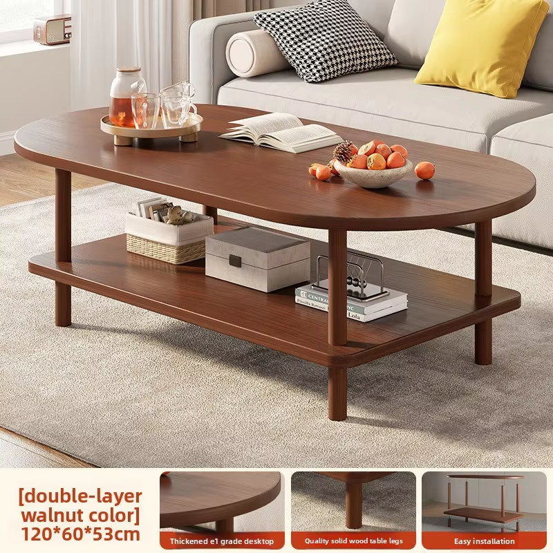 Coffee Table for Living Room Oval Small Space Furniture for Apartment Modern Simple Low Double-Layer Storage Table Easy Clean