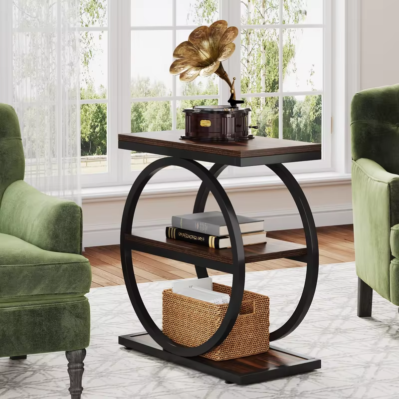 Tribesigns End Table, Narrow End Table With 3 Storage Shelves, Wooden Side Table, Industrial Small Sofa Side Table