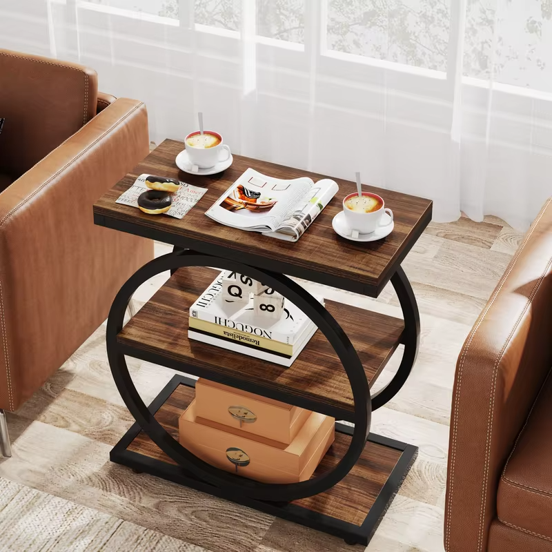 Tribesigns End Table, Narrow End Table With 3 Storage Shelves, Wooden Side Table, Industrial Small Sofa Side Table