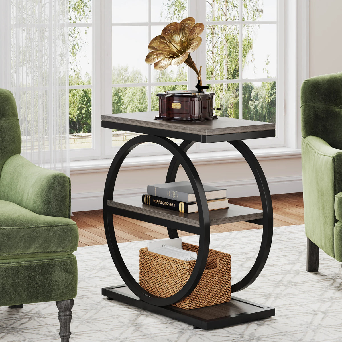 Tribesigns End Table, Narrow End Table With 3 Storage Shelves, Wooden Side Table, Industrial Small Sofa Side Table