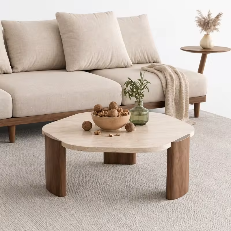 Round Coffee Table Wabi Sabi Stone Coffee Table Solid Wood Tea Table Minimalist Living Room Balcony Side Table Decor