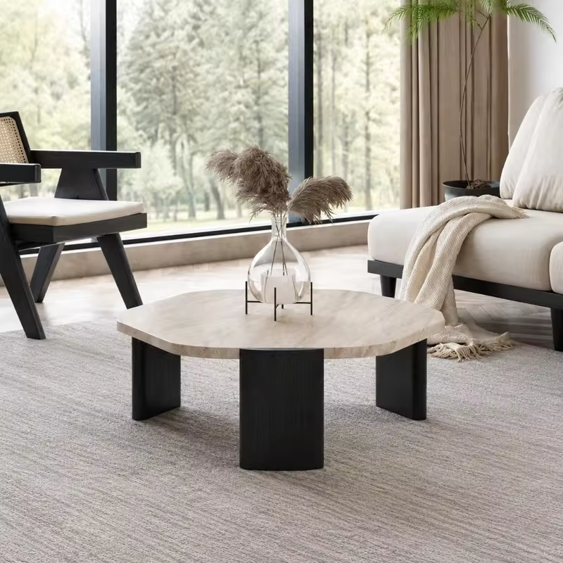 Round Coffee Table Wabi Sabi Stone Coffee Table Solid Wood Tea Table Minimalist Living Room Balcony Side Table Decor