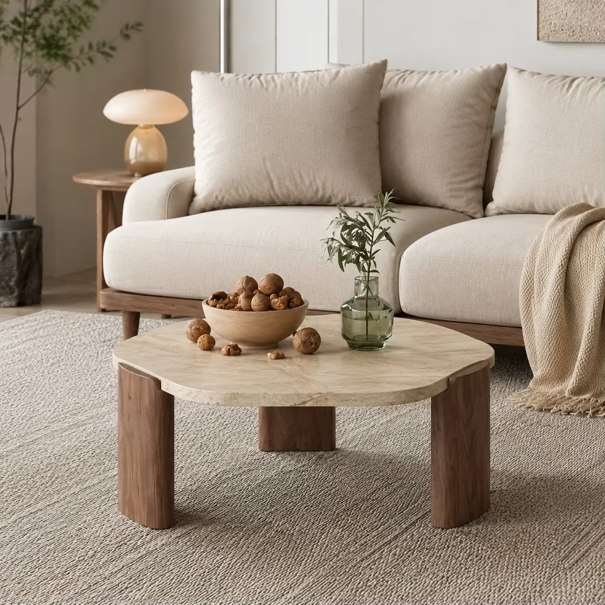 Round Coffee Table Wabi Sabi Stone Coffee Table Solid Wood Tea Table Minimalist Living Room Balcony Side Table Decor