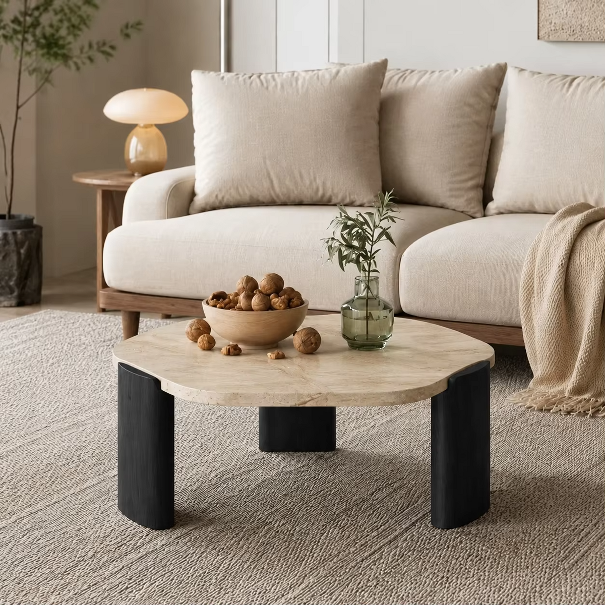 Round Coffee Table Wabi Sabi Stone Coffee Table Solid Wood Tea Table Minimalist Living Room Balcony Side Table Decor