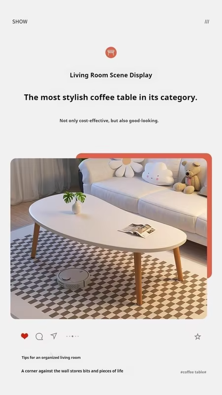 Nordic-Style Solid Wood Round Coffee Table – Soft Rounded Edges, Natural Wood Grain Texture, Sturdy Living Room Center Table for Modern Home Decor & Thoughtful Gift Idea