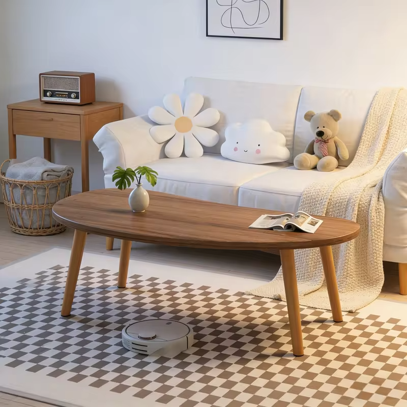 Nordic-Style Solid Wood Round Coffee Table – Soft Rounded Edges, Natural Wood Grain Texture, Sturdy Living Room Center Table for Modern Home Decor & Thoughtful Gift Idea