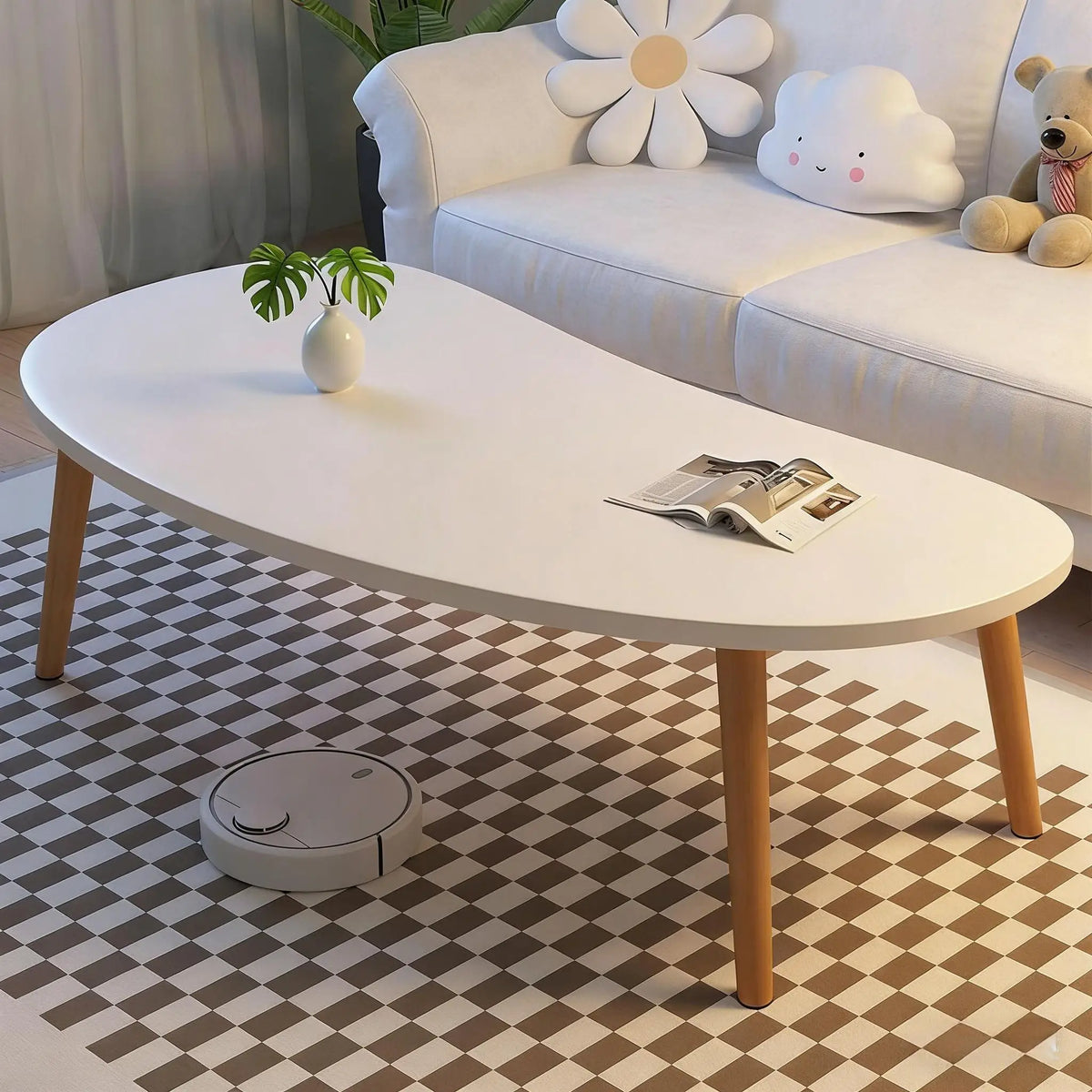 Nordic-Style Solid Wood Round Coffee Table – Soft Rounded Edges, Natural Wood Grain Texture, Sturdy Living Room Center Table for Modern Home Decor & Thoughtful Gift Idea