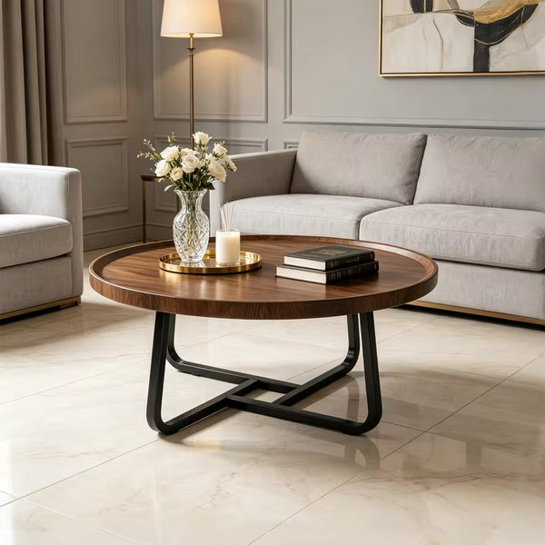 19.7in Minimalist Round Side Table, Small Coffee Tea End Table With Metal Frame For Living Room Bedroom Decor