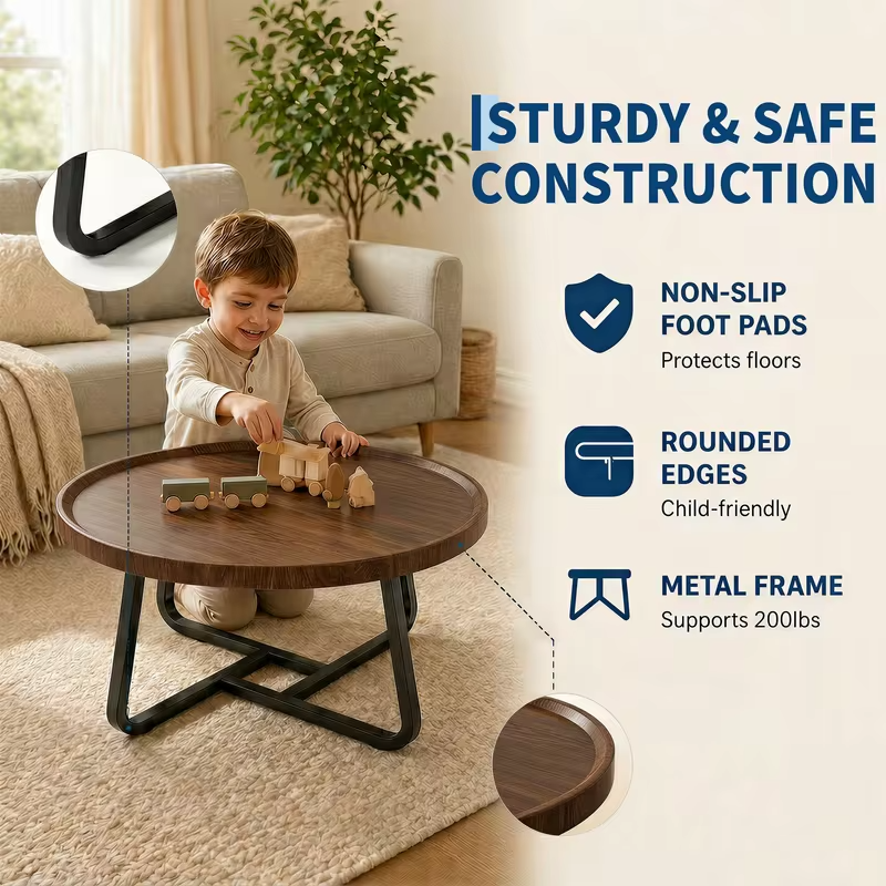 19.7in Minimalist Round Side Table, Small Coffee Tea End Table With Metal Frame For Living Room Bedroom Decor