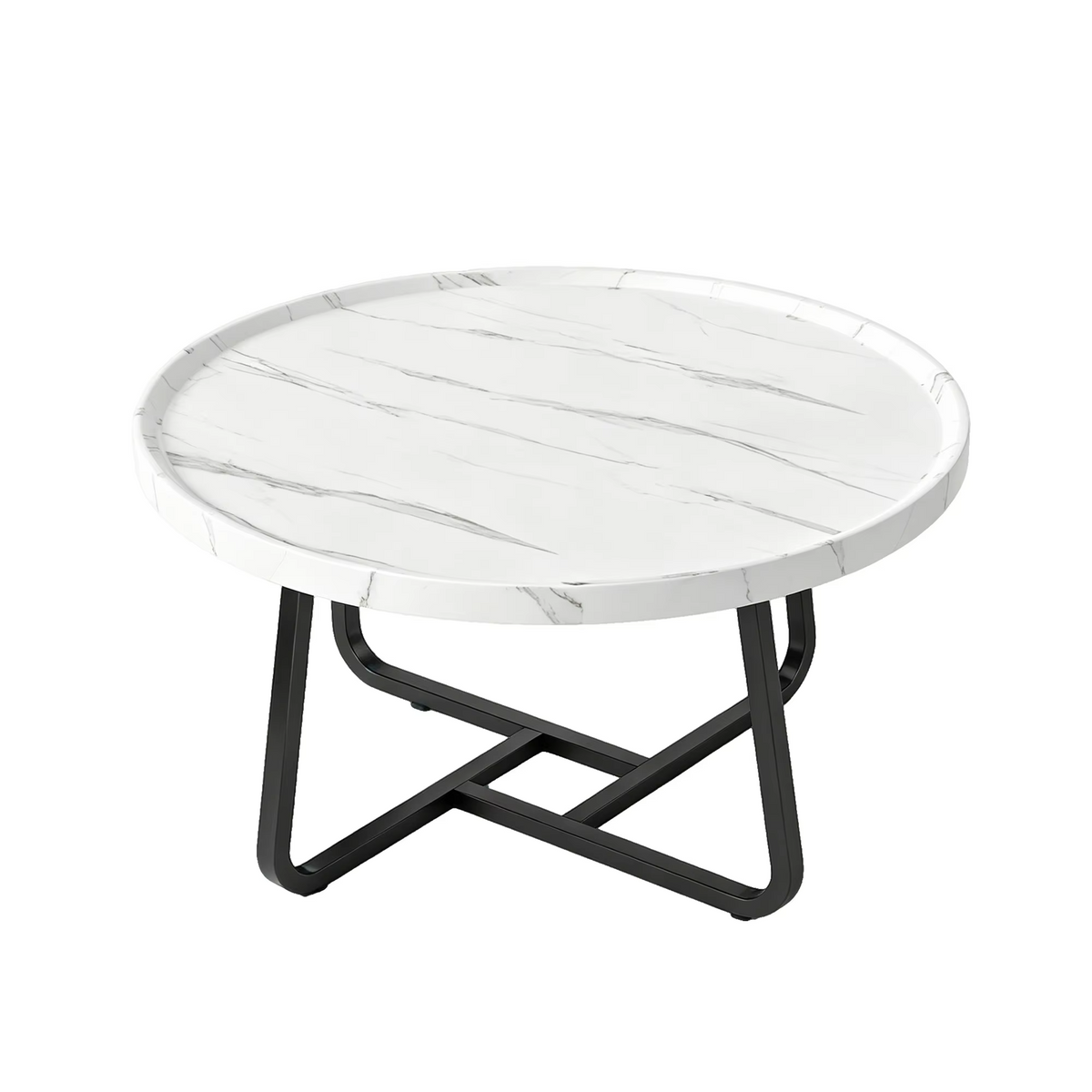 19.7in Minimalist Round Side Table, Small Coffee Tea End Table With Metal Frame For Living Room Bedroom Decor