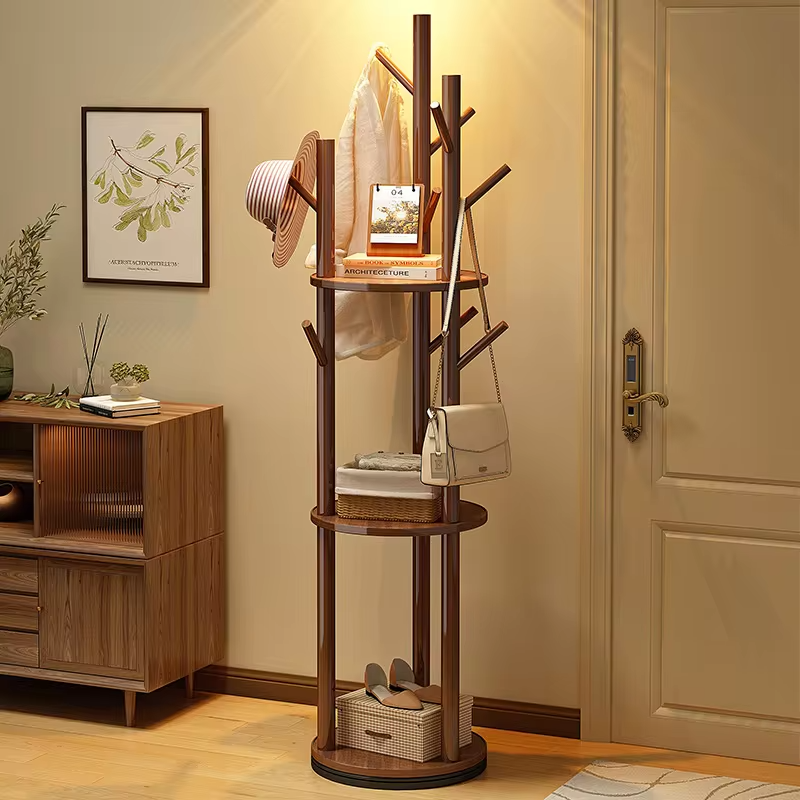 Wooden Coat Racks Luxury Rotating Clothes Hanger Standing Floor Coat Rack Living Room Organizer Clothing Hangers Aesthetic Shelf