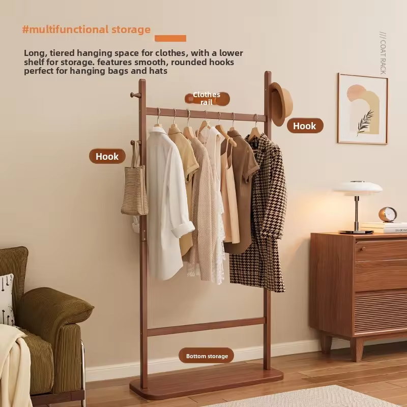 Light Luxury Vertical Freestanding Coat Rack | Indoor Clothes Storage & Drying Pole for Bedroom Household