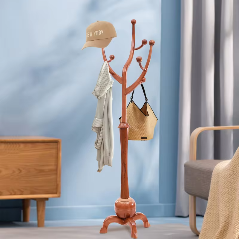 Tree Shaped Freestanding Coat Rack with 8 Hooks Rubberwood Stand for Entryway Living Room Hallway Office Bedroom Apartment