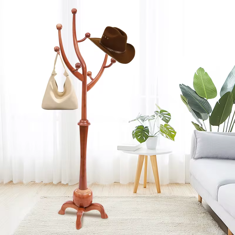 Tree Shaped Freestanding Coat Rack with 8 Hooks Rubberwood Stand for Entryway Living Room Hallway Office Bedroom Apartment