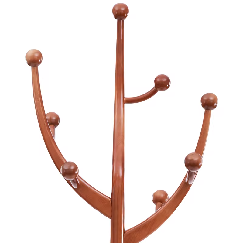 Tree Shaped Freestanding Coat Rack with 8 Hooks Rubberwood Stand for Entryway Living Room Hallway Office Bedroom Apartment