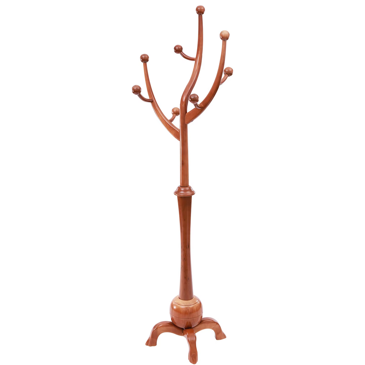 Tree Shaped Freestanding Coat Rack with 8 Hooks Rubberwood Stand for Entryway Living Room Hallway Office Bedroom Apartment