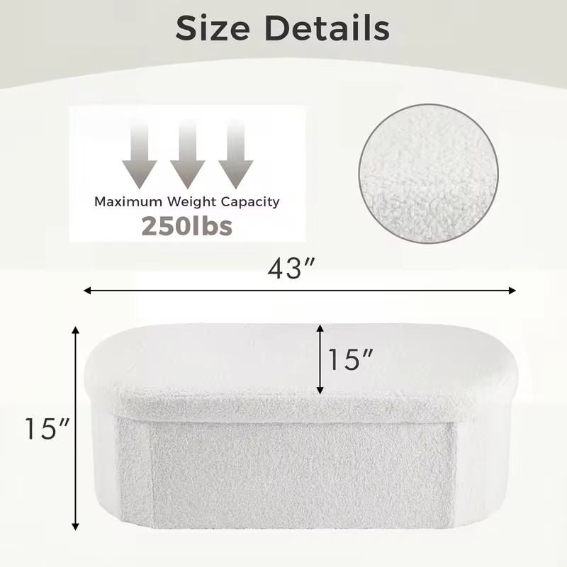 JHK 30/43IN Folding Storage Ottoman Bench with Storage Teddy Fabric Storage Chest for Bedroom End of Bed Foot Rest Bench Stool with Cushion for Home Entryway