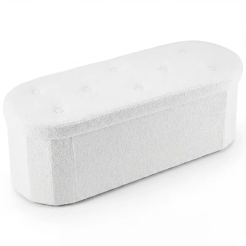 JHK 30/43IN Folding Storage Ottoman Bench with Storage Teddy Fabric Storage Chest for Bedroom End of Bed Foot Rest Bench Stool with Cushion for Home Entryway