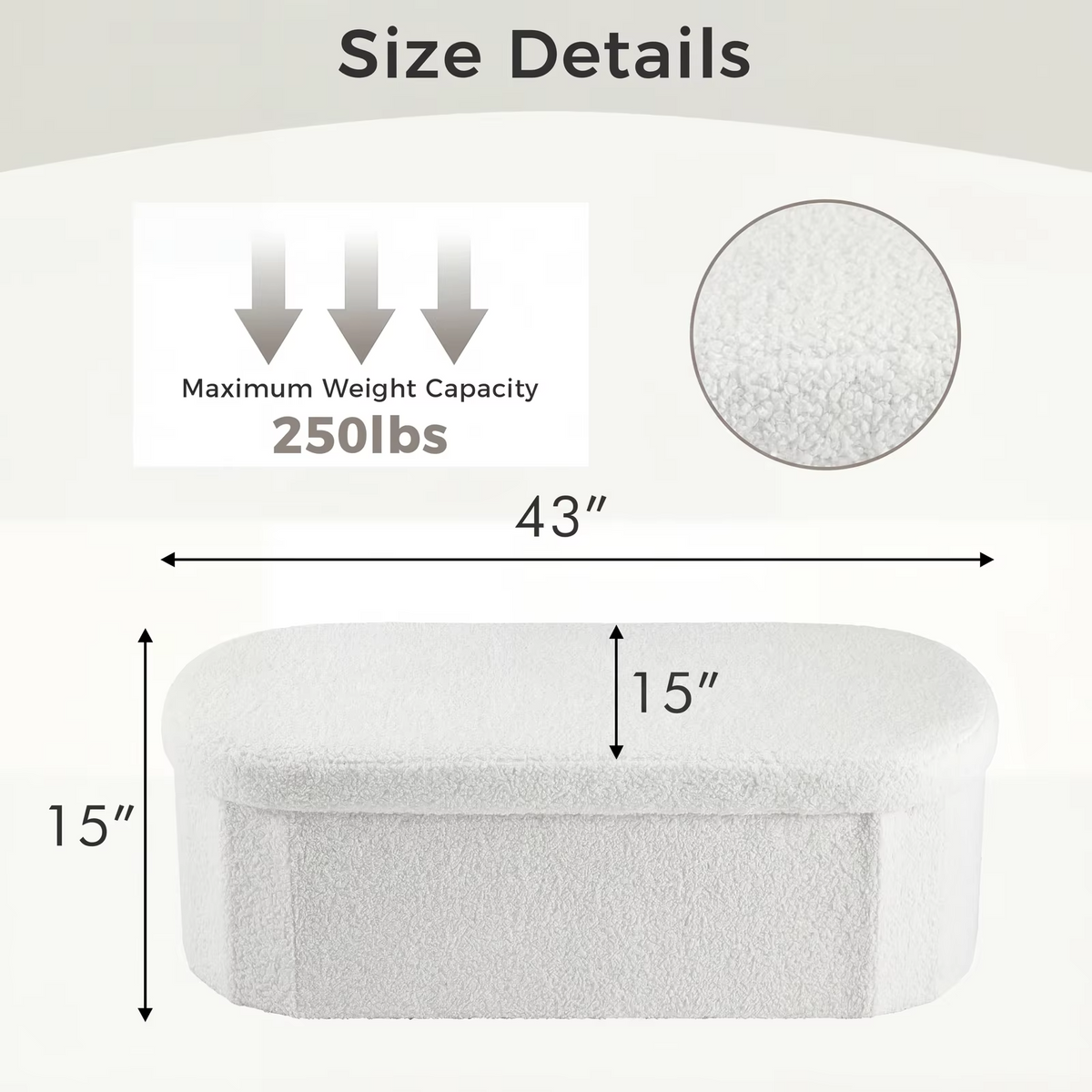 JHK 30/43IN Folding Storage Ottoman Bench with Storage Teddy Fabric Storage Chest for Bedroom End of Bed Foot Rest Bench Stool with Cushion for Home Entryway