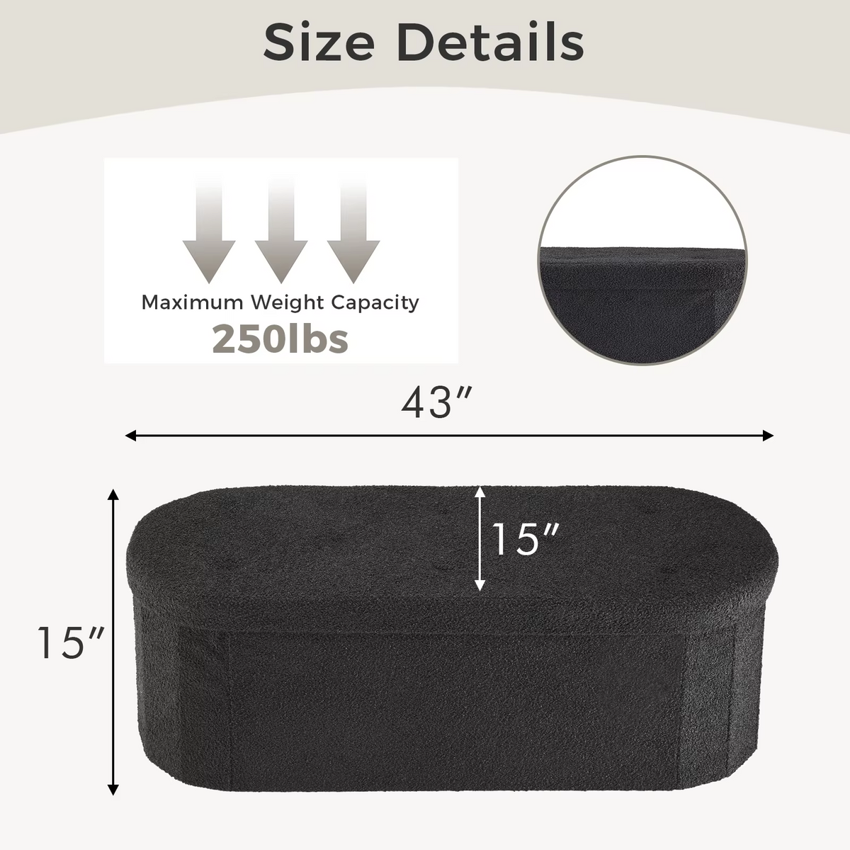 JHK 30/43IN Folding Storage Ottoman Bench with Storage Teddy Fabric Storage Chest for Bedroom End of Bed Foot Rest Bench Stool with Cushion for Home Entryway