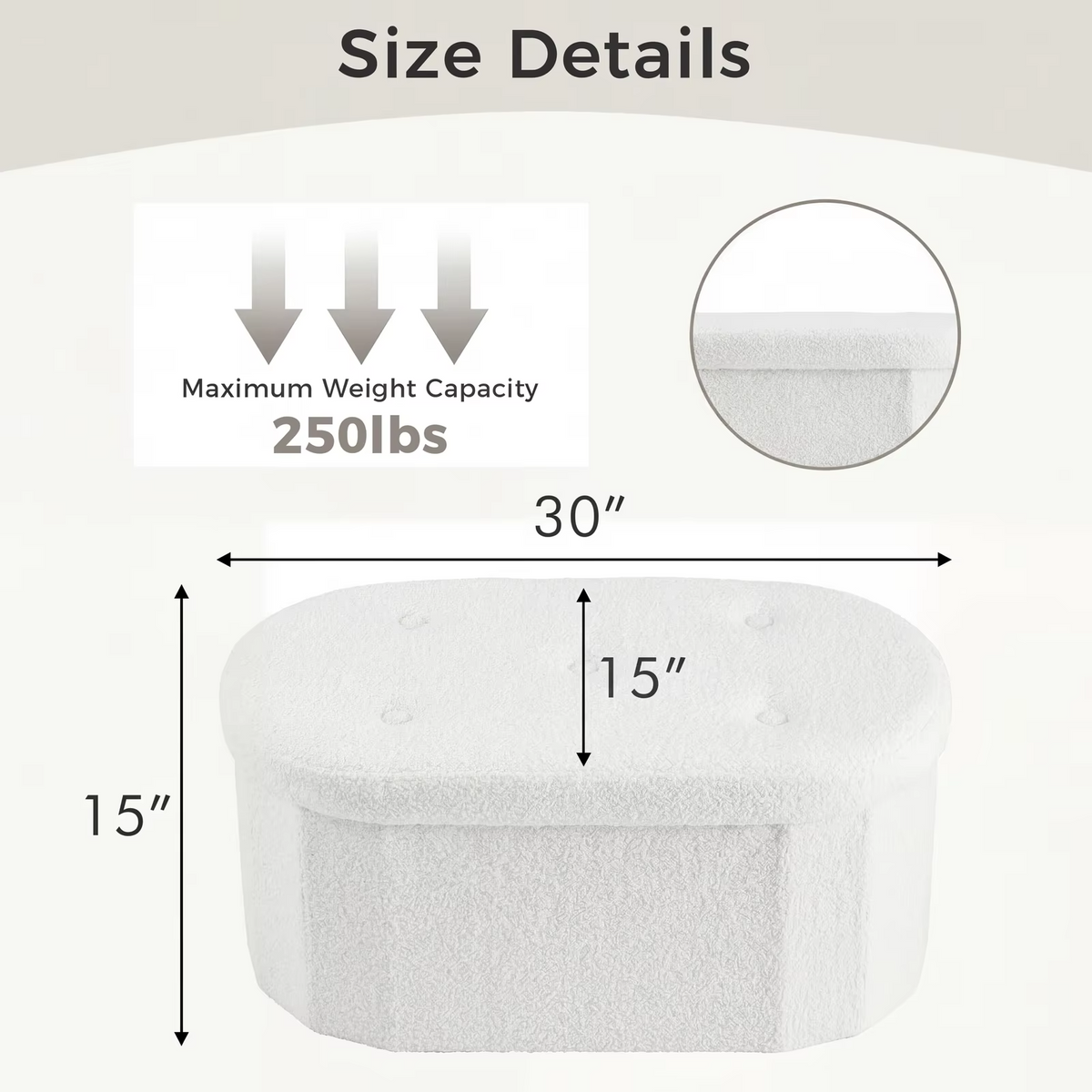 JHK 30/43IN Folding Storage Ottoman Bench with Storage Teddy Fabric Storage Chest for Bedroom End of Bed Foot Rest Bench Stool with Cushion for Home Entryway