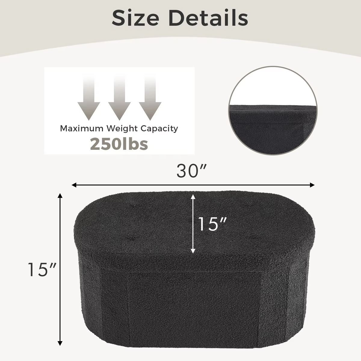 JHK 30/43IN Folding Storage Ottoman Bench with Storage Teddy Fabric Storage Chest for Bedroom End of Bed Foot Rest Bench Stool with Cushion for Home Entryway
