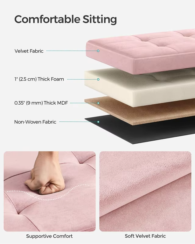 SONGMICS Mazie Collection - Storage Ottoman Bench, Foldable Foot Rest, 15 x 30 x 15 Inches, End of Bed Bench, Storage Chest