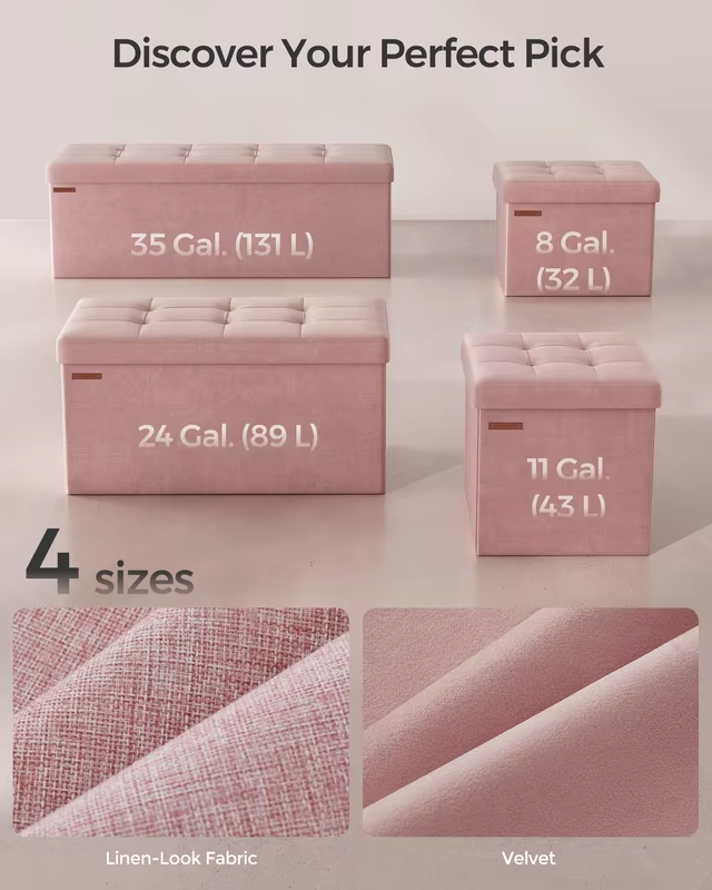 SONGMICS Mazie Collection - Storage Ottoman Bench, Foldable Foot Rest, 15 x 30 x 15 Inches, End of Bed Bench, Storage Chest